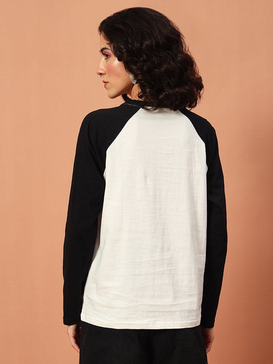 Graphic Printed Raglan Sleeve Cotton T-Shirt