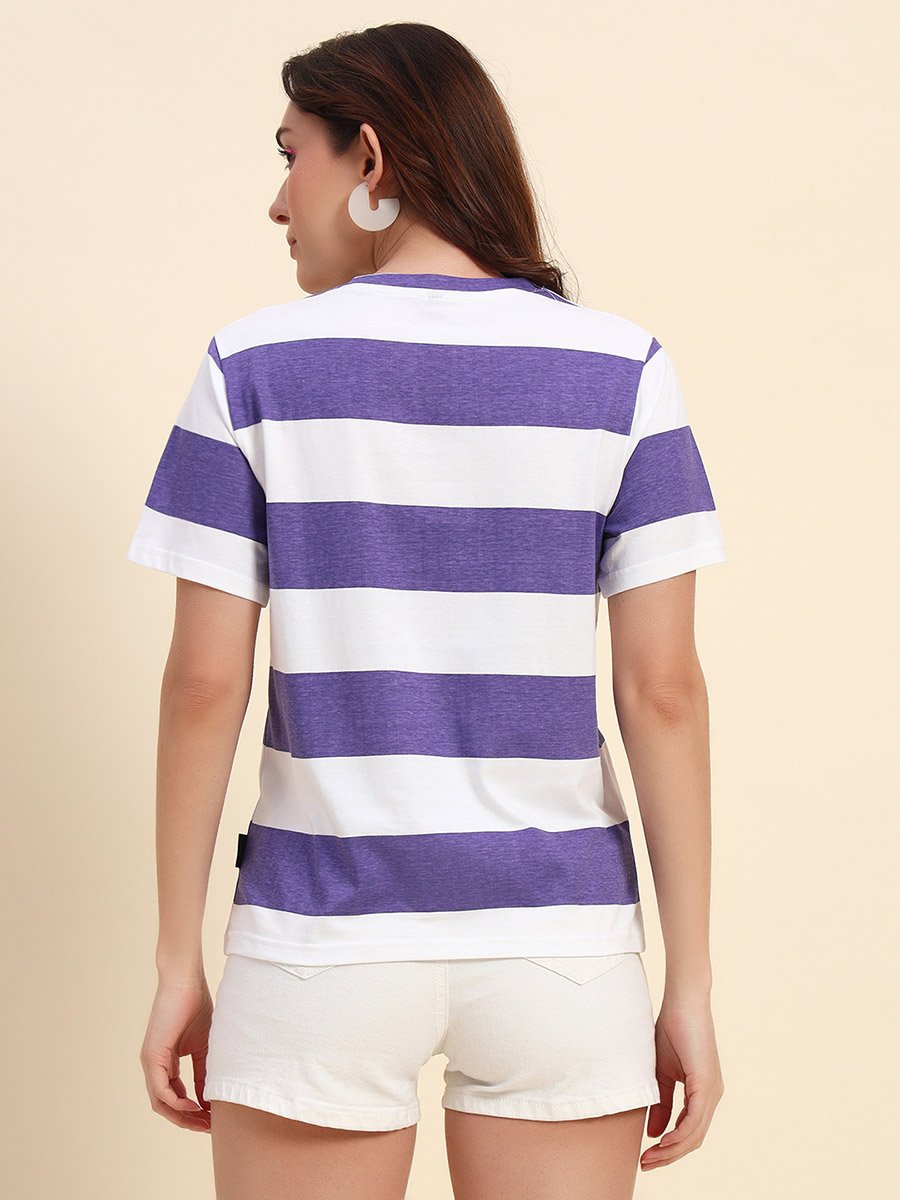 Striped Cotton T-Shirt with Flower Detail