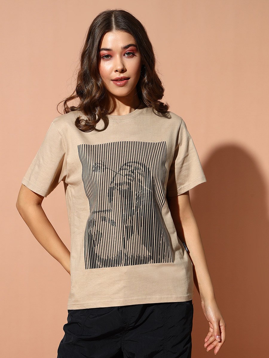 Beige Graphic Print Relaxed Fit T-Shirt