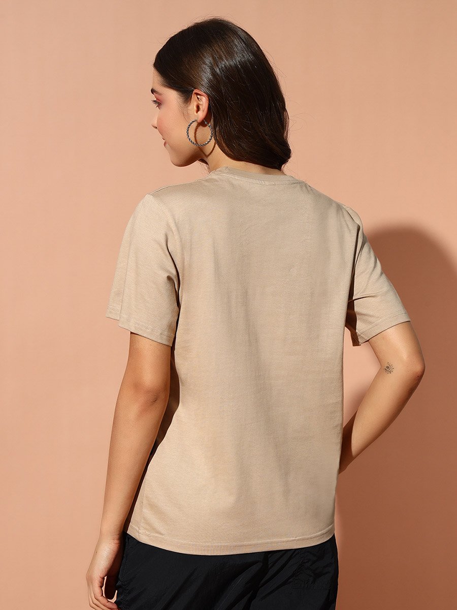 Beige Graphic Print Relaxed Fit T-Shirt