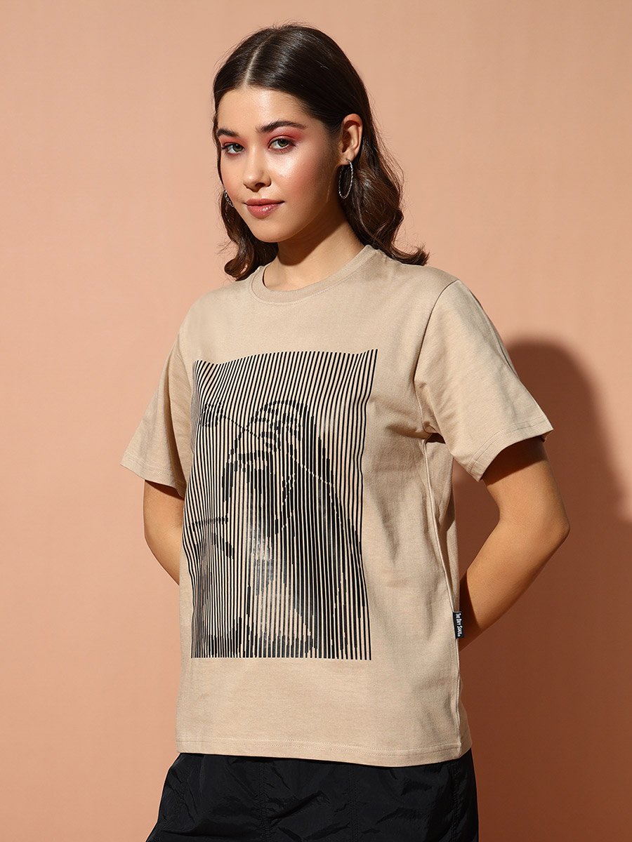 Beige Graphic Print Relaxed Fit T-Shirt