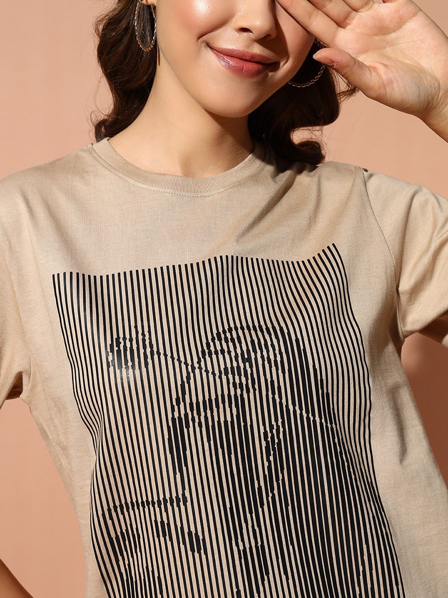 Beige Graphic Print Relaxed Fit T-Shirt