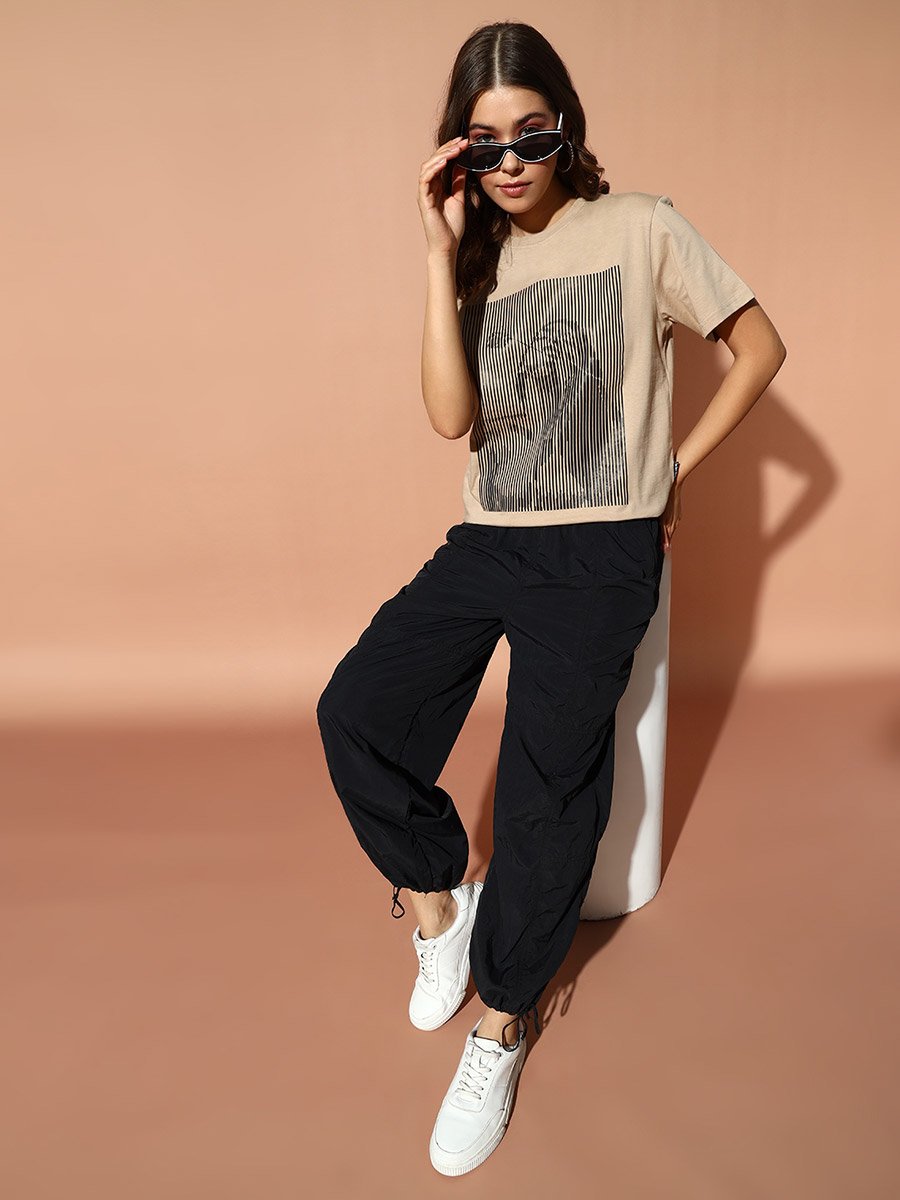Beige Graphic Print Relaxed Fit T-Shirt