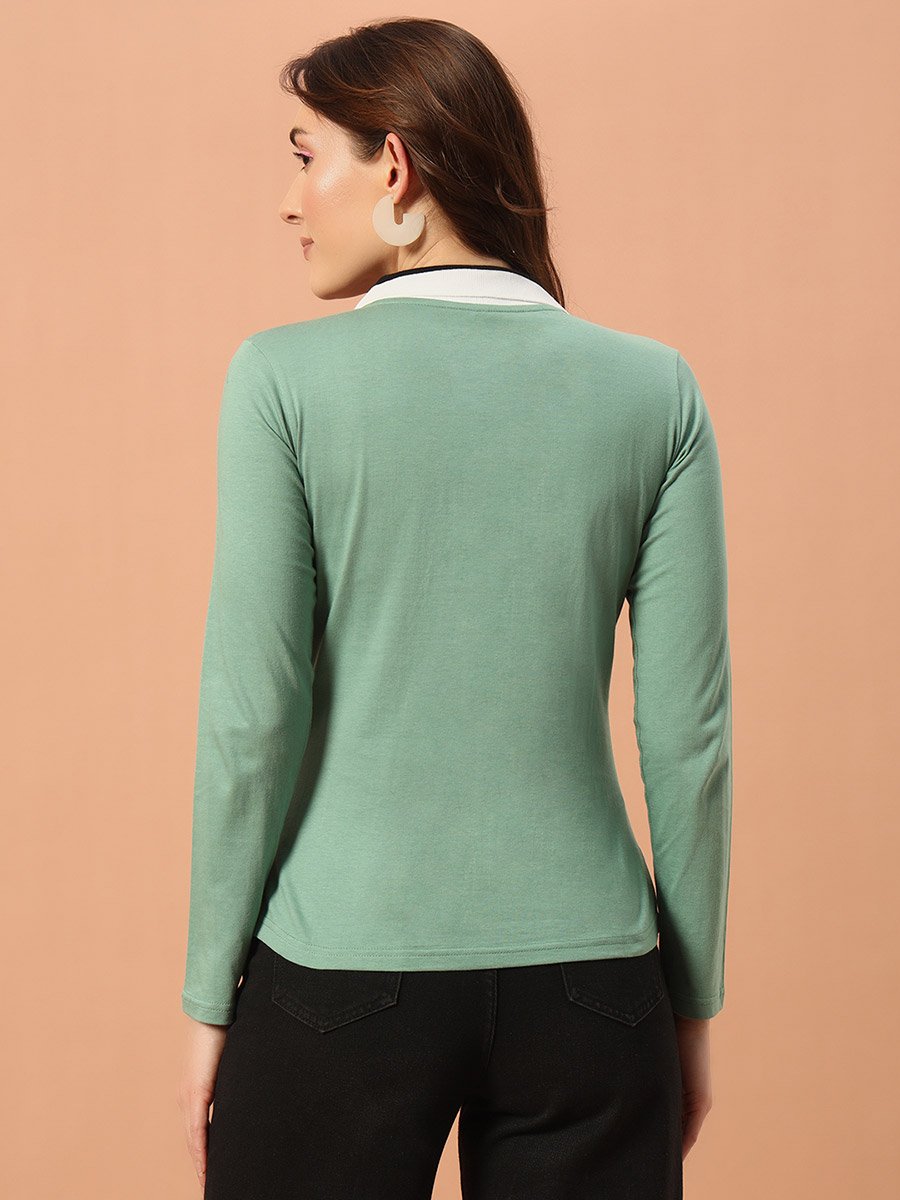 Women Green Cotton Polo T-Shirt