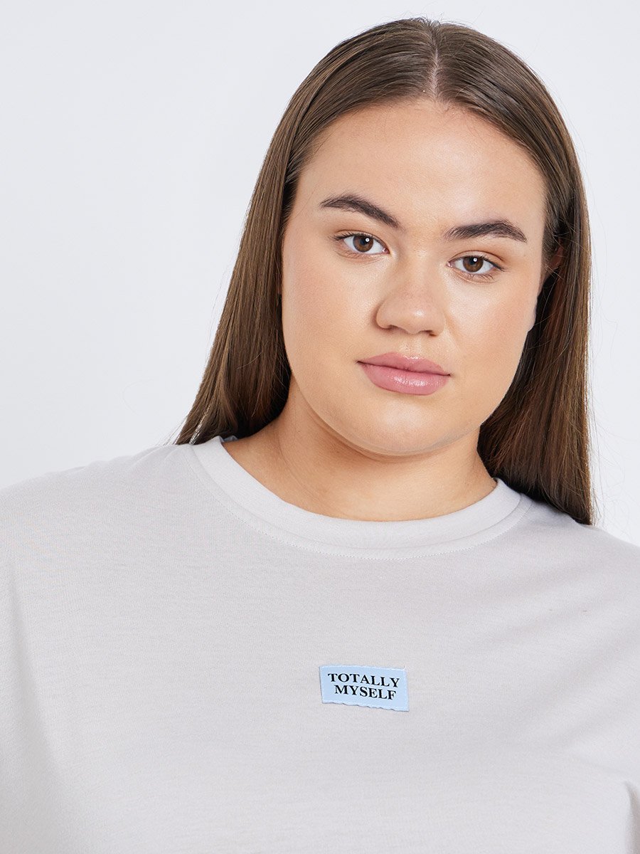 Plus Drop Shoulder Patch T-Shirt and Geo Print Pyjama Set