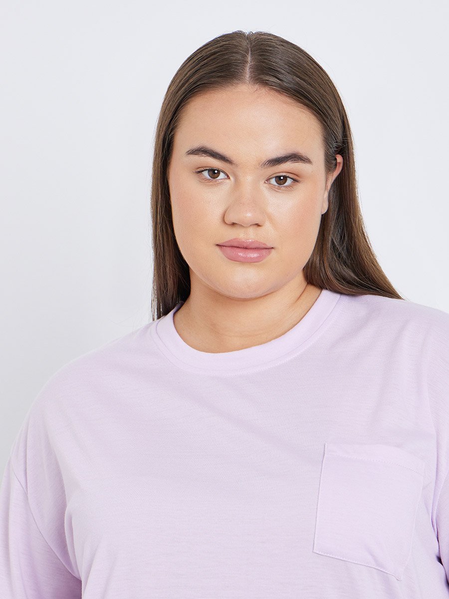 Plus Drop Shoulder Pocket T-Shirt and Wavey Geo Pyjama Set