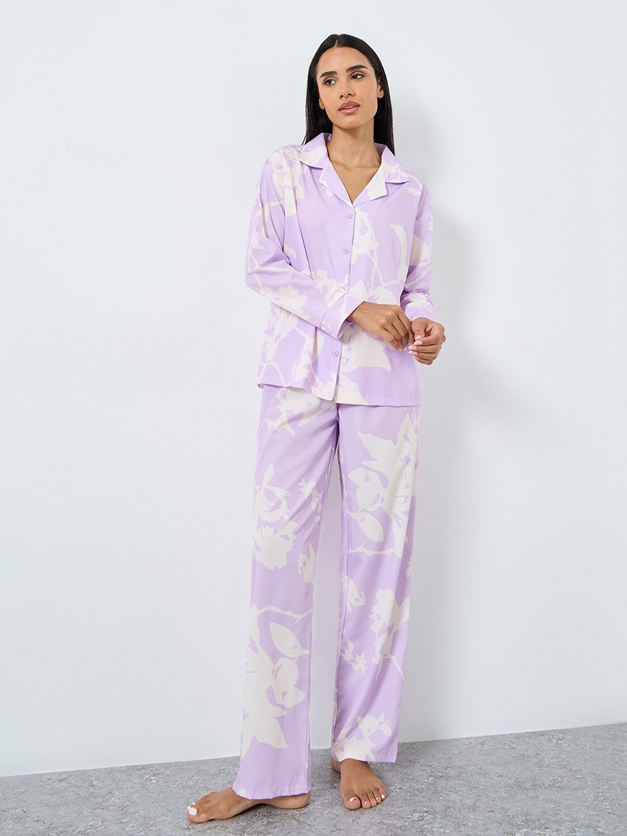 Large Scale Tonal Floral Print Shirt and Pyjama Set