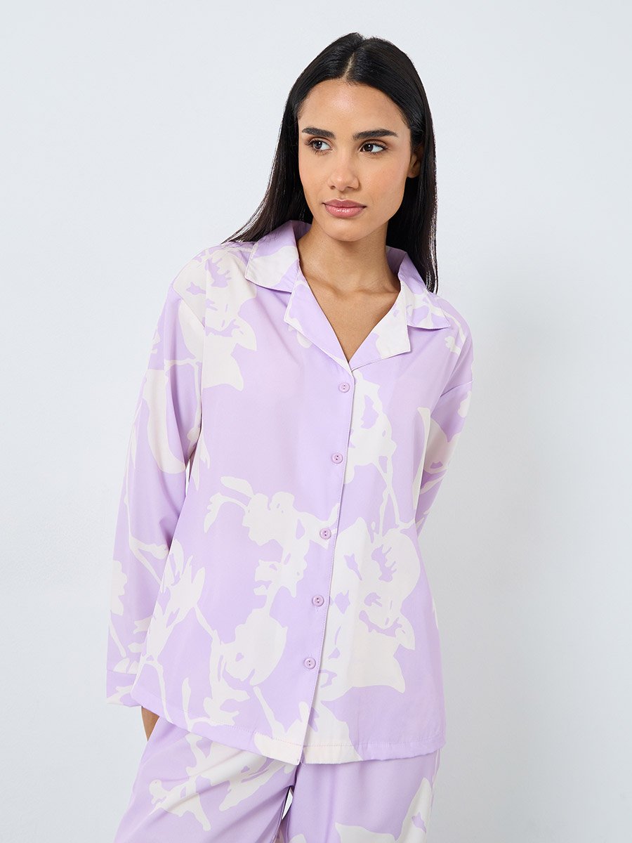 Large Scale Tonal Floral Print Shirt and Pyjama Set
