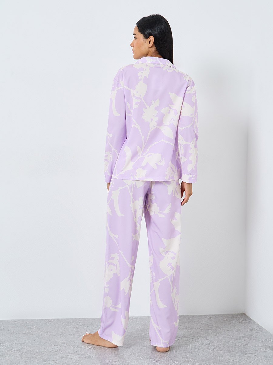 Large Scale Tonal Floral Print Shirt and Pyjama Set