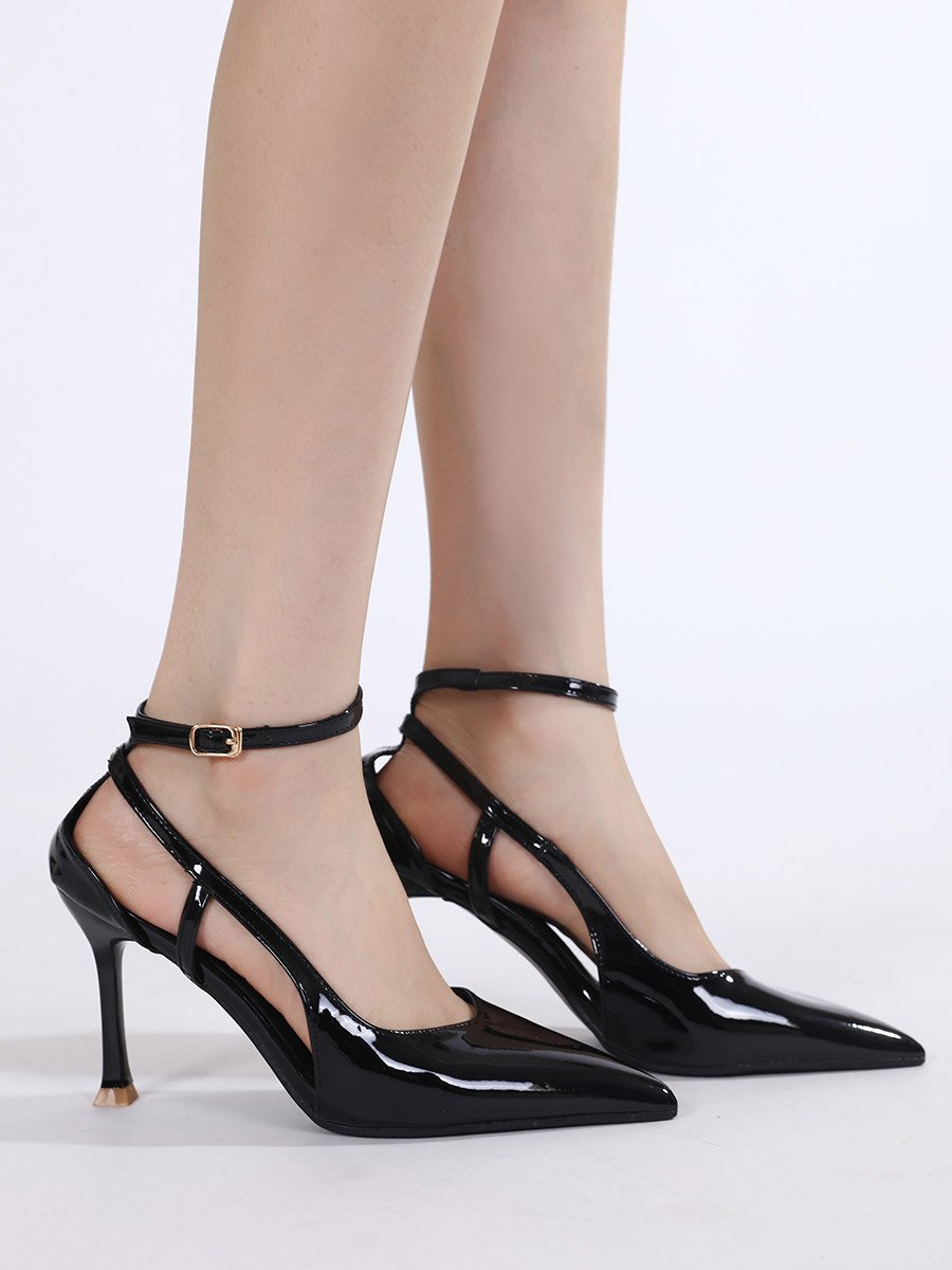 Plain Ankle Strap Stiletto Heel Pumps