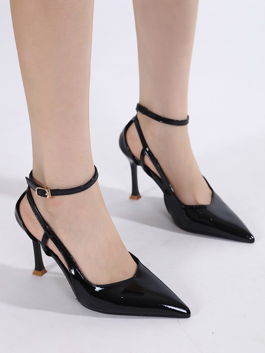 Plain Ankle Strap Stiletto Heel Pumps