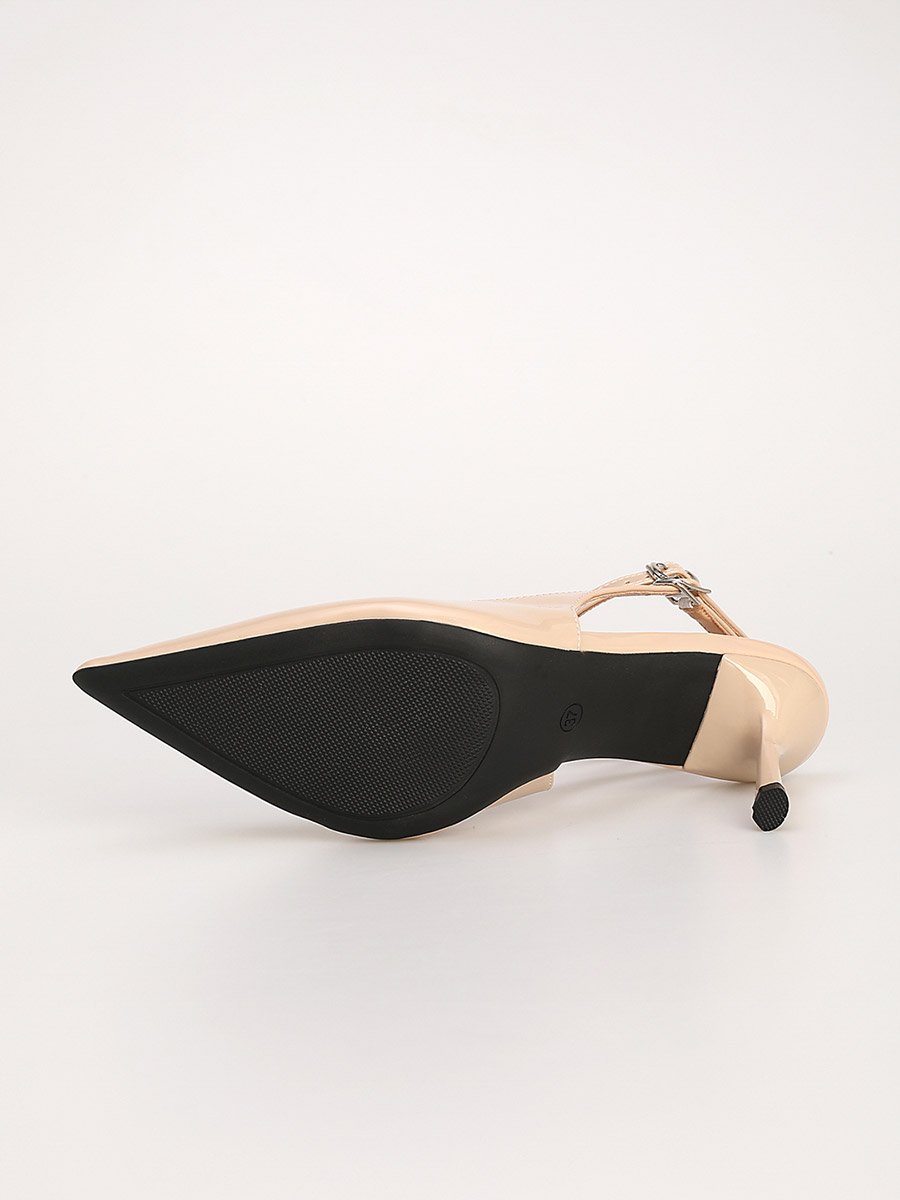Beige Ankle Strap Mid Heel Pumps