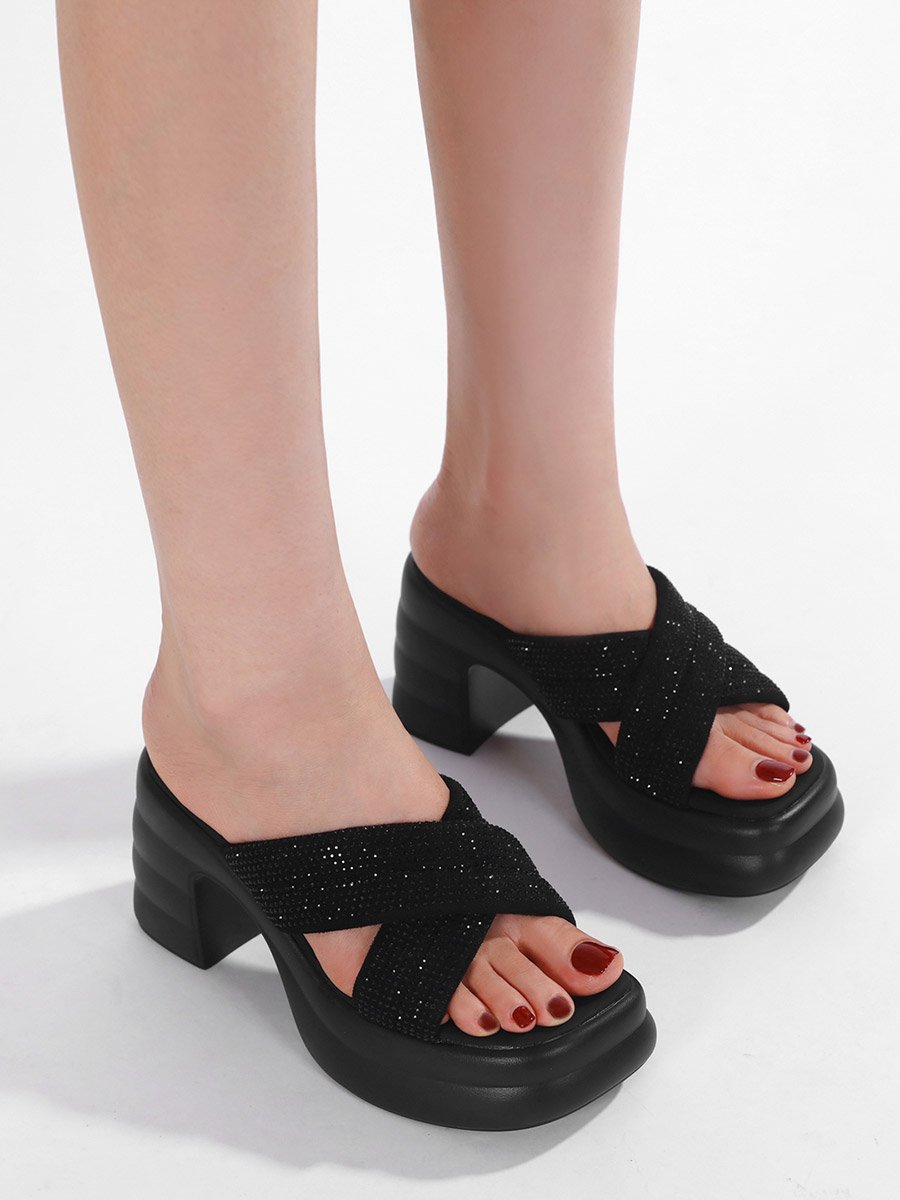 Black Embellished Platform Sandals