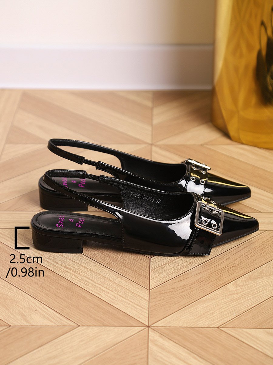 Black Pointed Toe Slingback Shoes