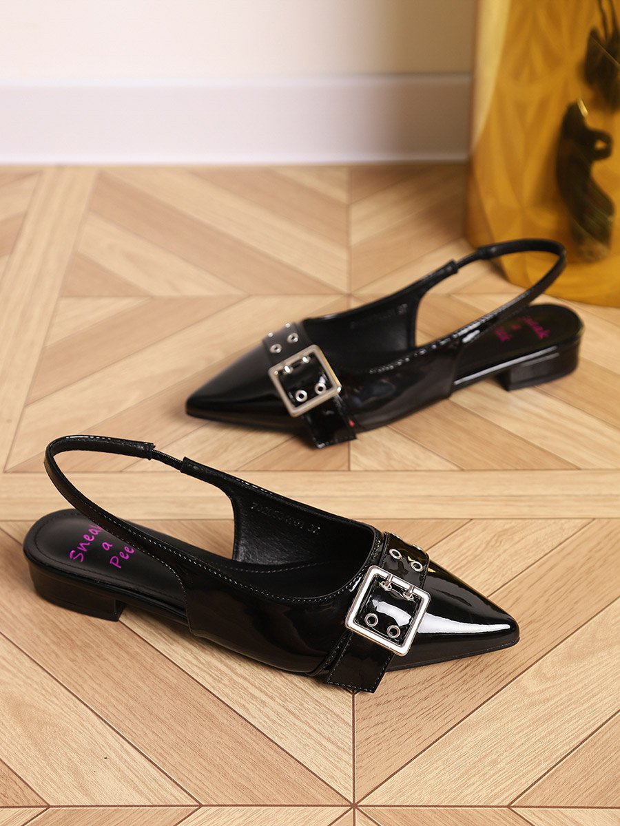 Black Pointed Toe Slingback Shoes
