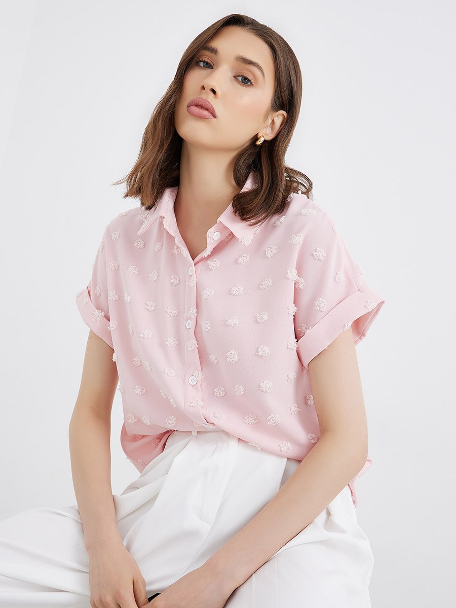 Women Pink Swiss Dot Textured Shirt