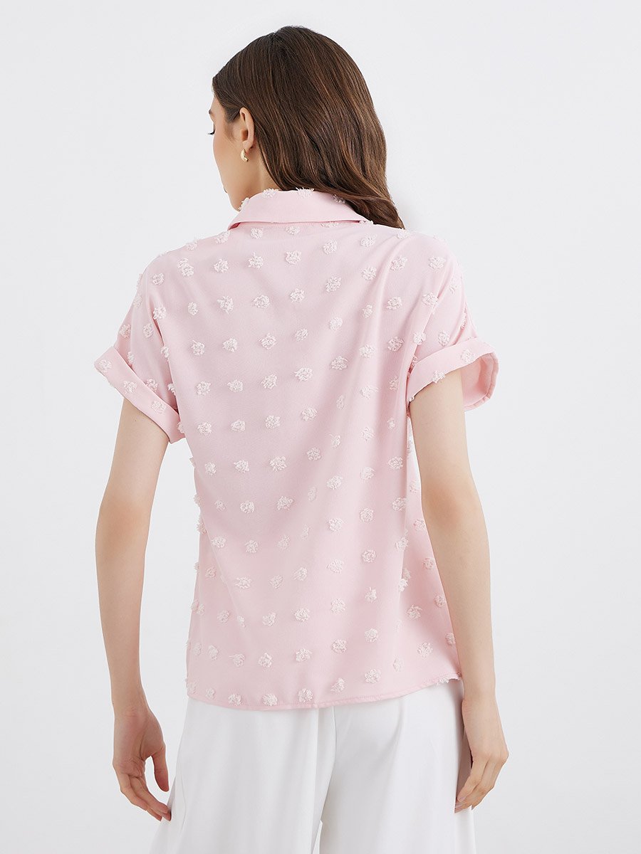 Women Pink Swiss Dot Textured Shirt