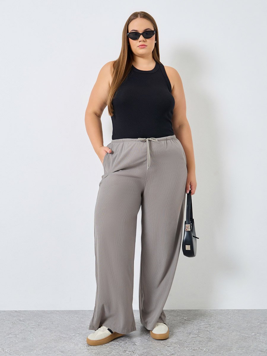 Plus Size Women Grey Wide Leg Trousers