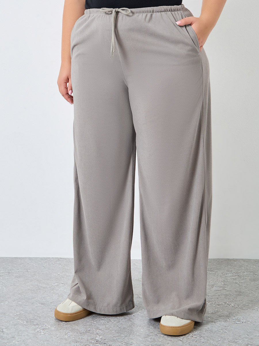 Plus Size Women Grey Wide Leg Trousers