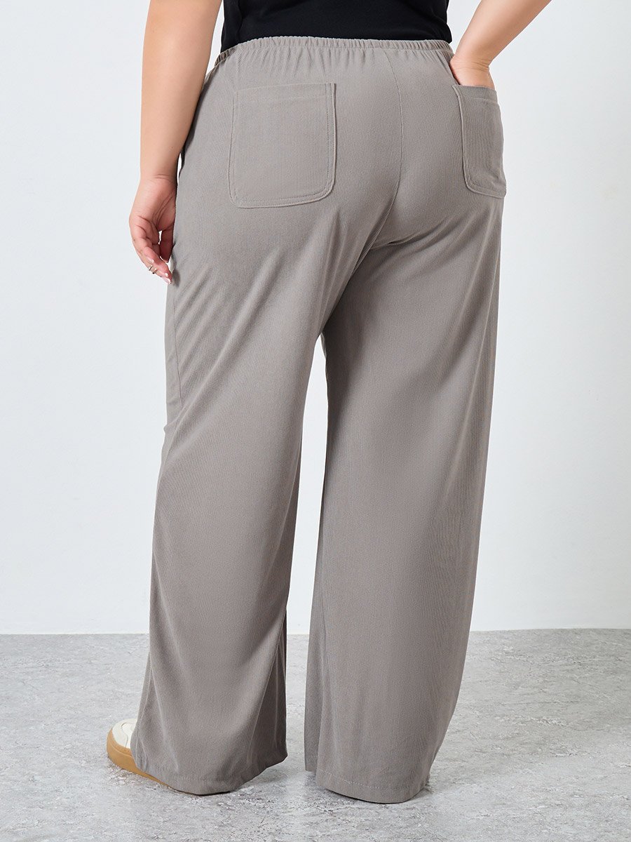 Plus Size Women Grey Wide Leg Trousers