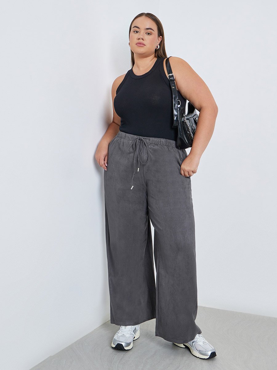 Plus Suede Look Joggers with Drawstring