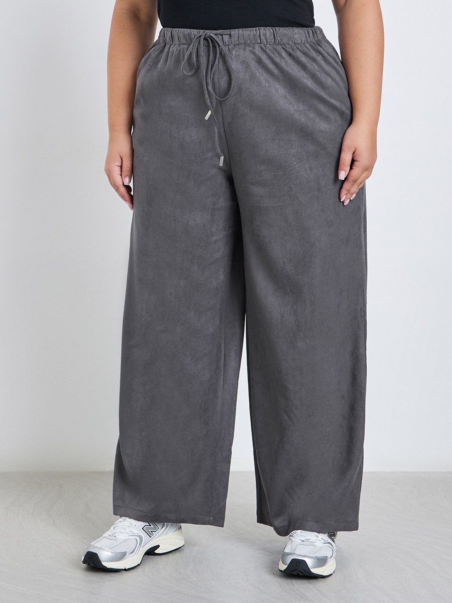 Plus Suede Look Joggers with Drawstring