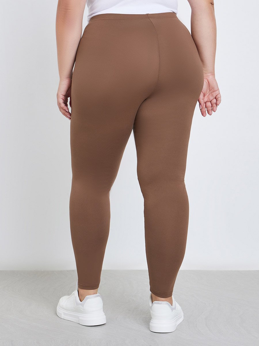 Plus Size Brown Leggings with Elastic Waistband