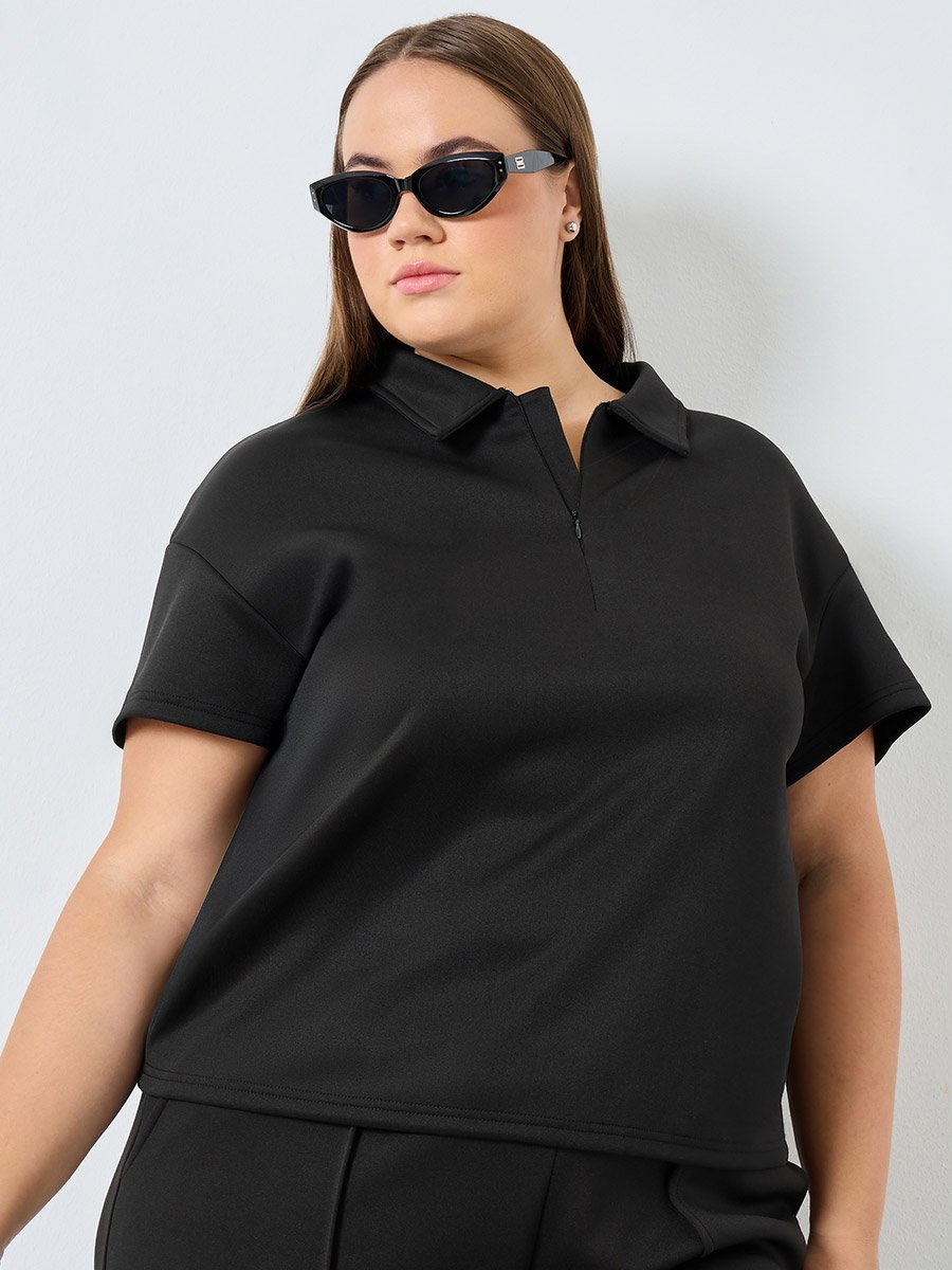 Women Plus Size Black Polo T-Shirt