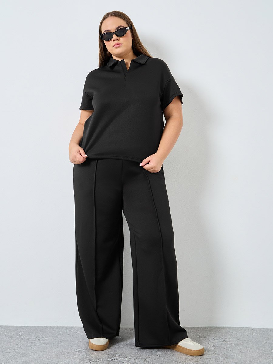 Women Plus Size Black Polo T-Shirt