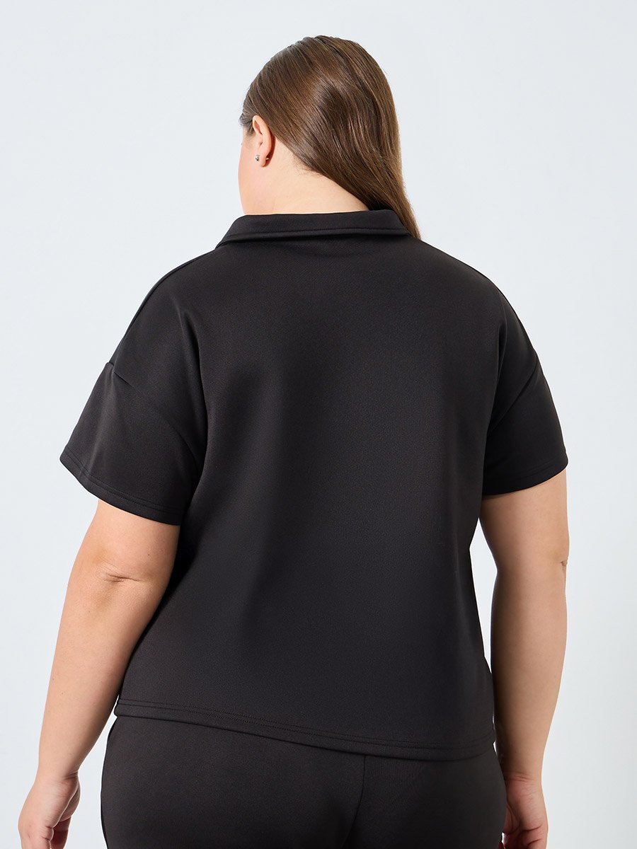 Women Plus Size Black Polo T-Shirt