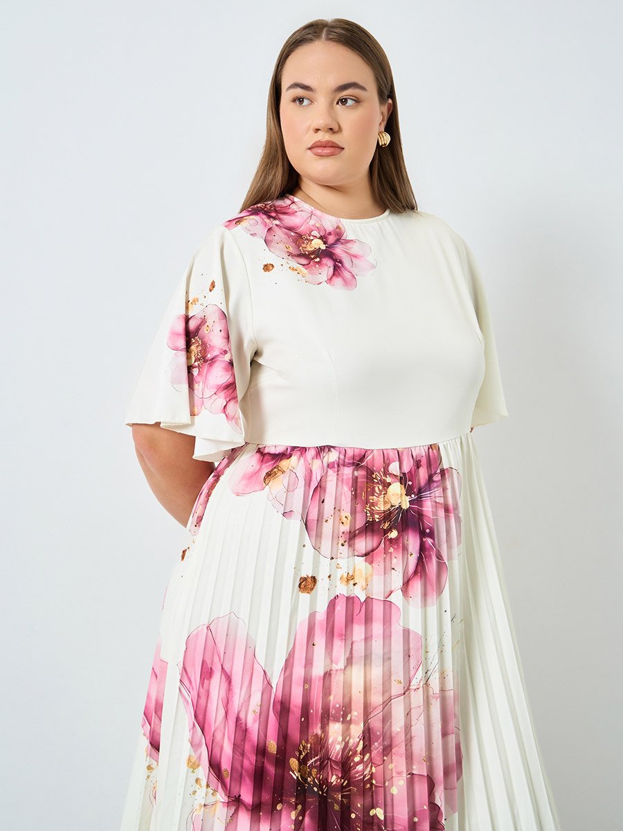 Plus Size Cream Floral Midi Dress