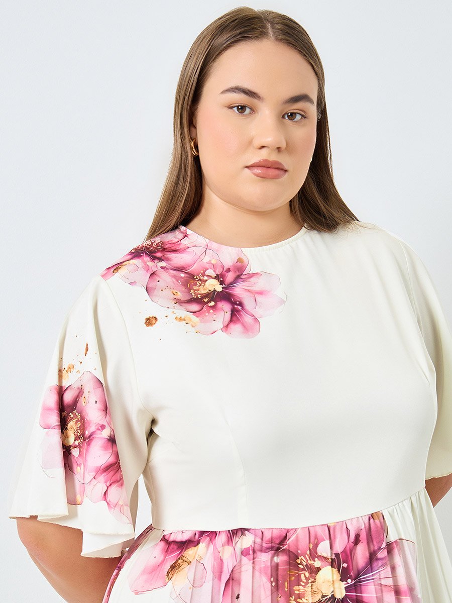 Plus Size Cream Floral Midi Dress