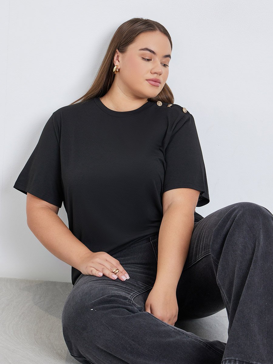 Plus Size Shoulder Button T-Shirt