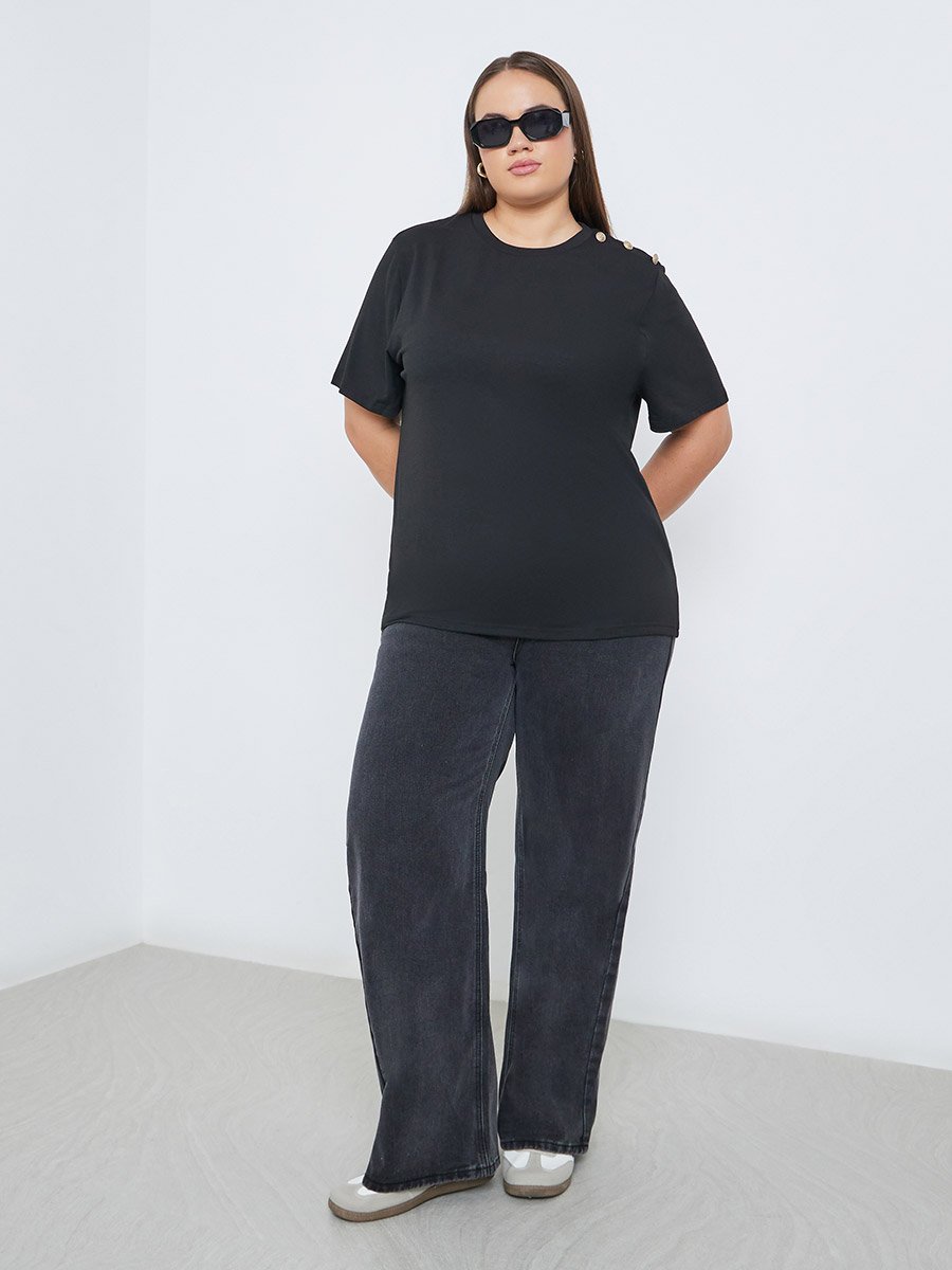 Plus Size Shoulder Button T-Shirt