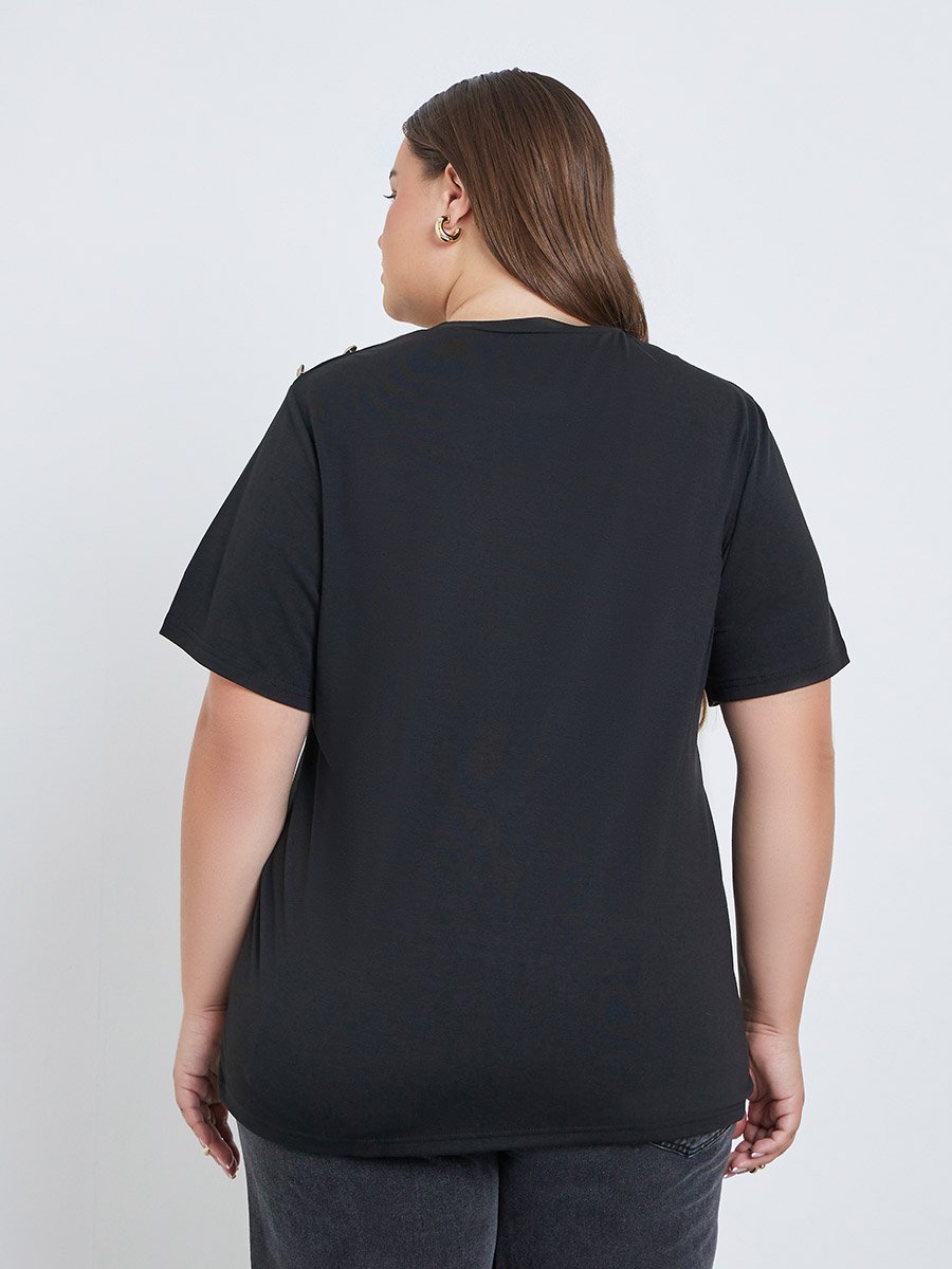 Plus Size Shoulder Button T-Shirt