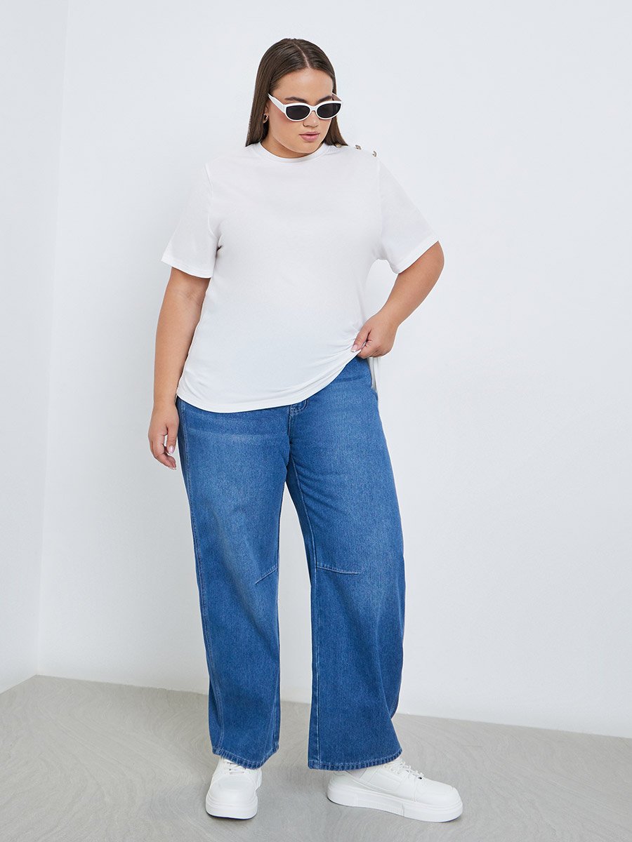 Plus Size Shoulder Button T-Shirt