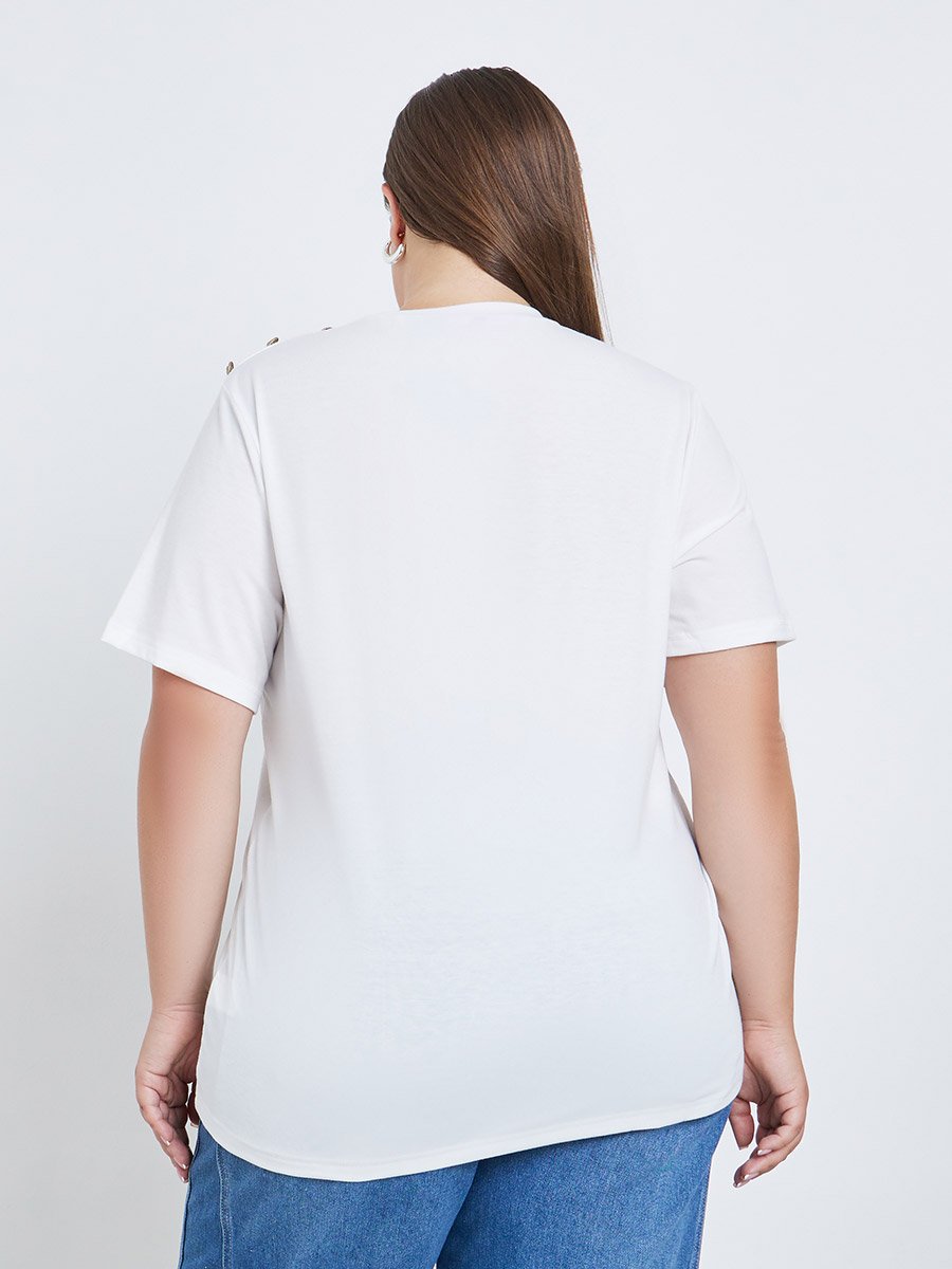 Plus Size Shoulder Button T-Shirt
