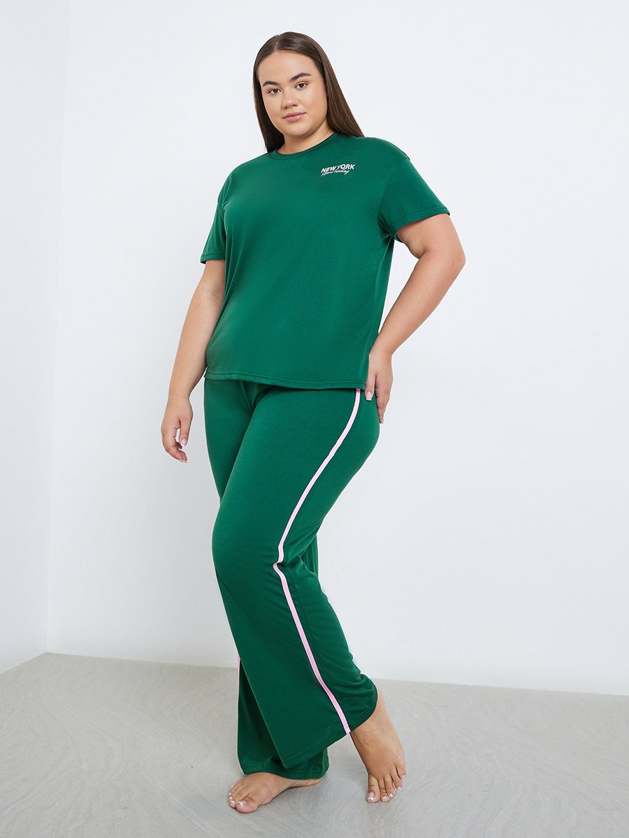 Plus NYC Back Graphic T-Shirt and Side Stripe Pyjama Set
