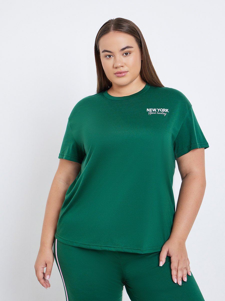 Plus NYC Back Graphic T-Shirt and Side Stripe Pyjama Set