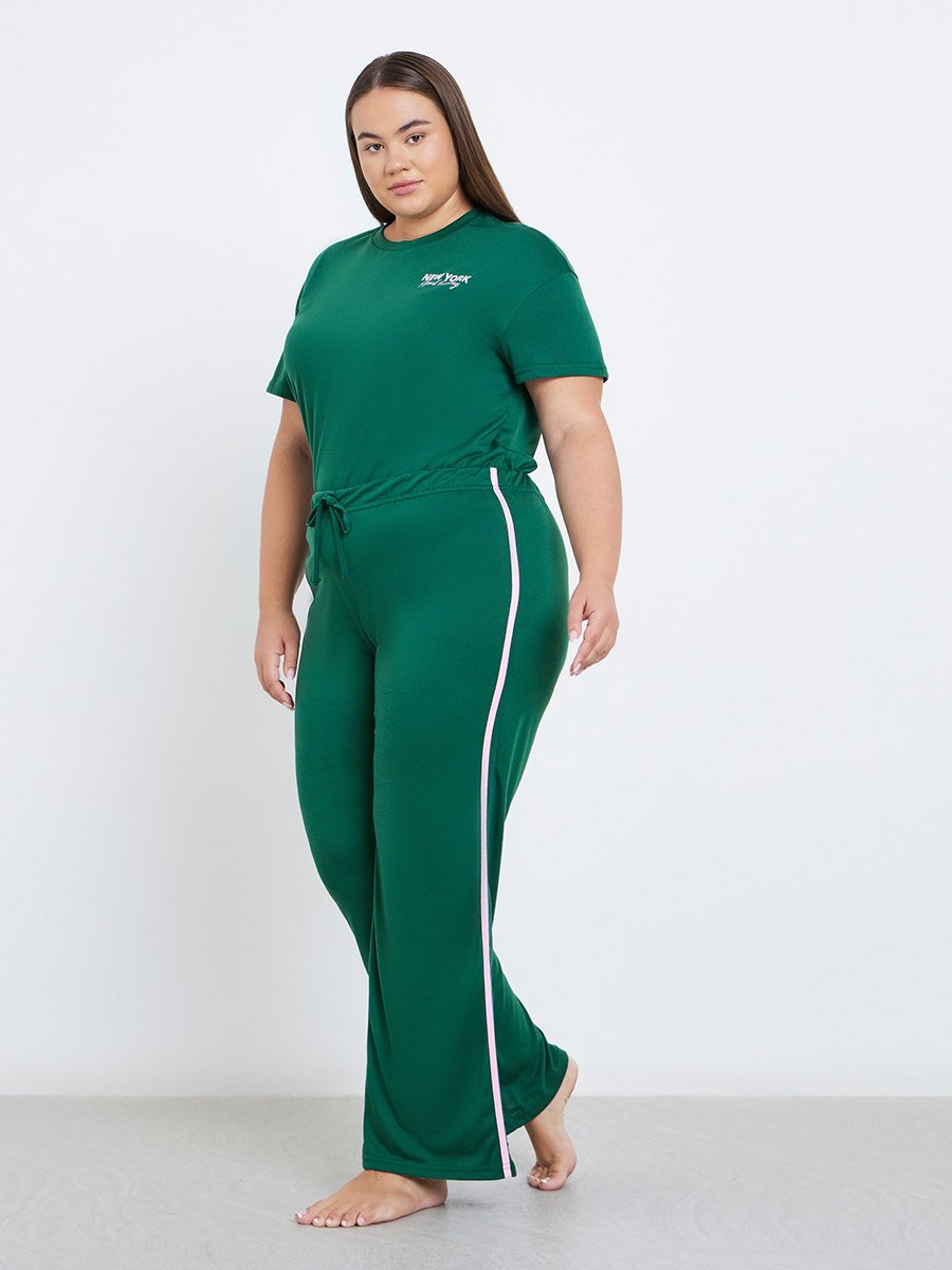Plus NYC Back Graphic T-Shirt and Side Stripe Pyjama Set