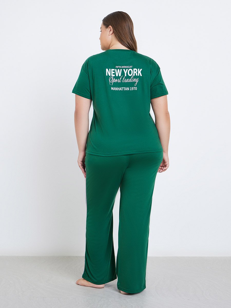 Plus NYC Back Graphic T-Shirt and Side Stripe Pyjama Set