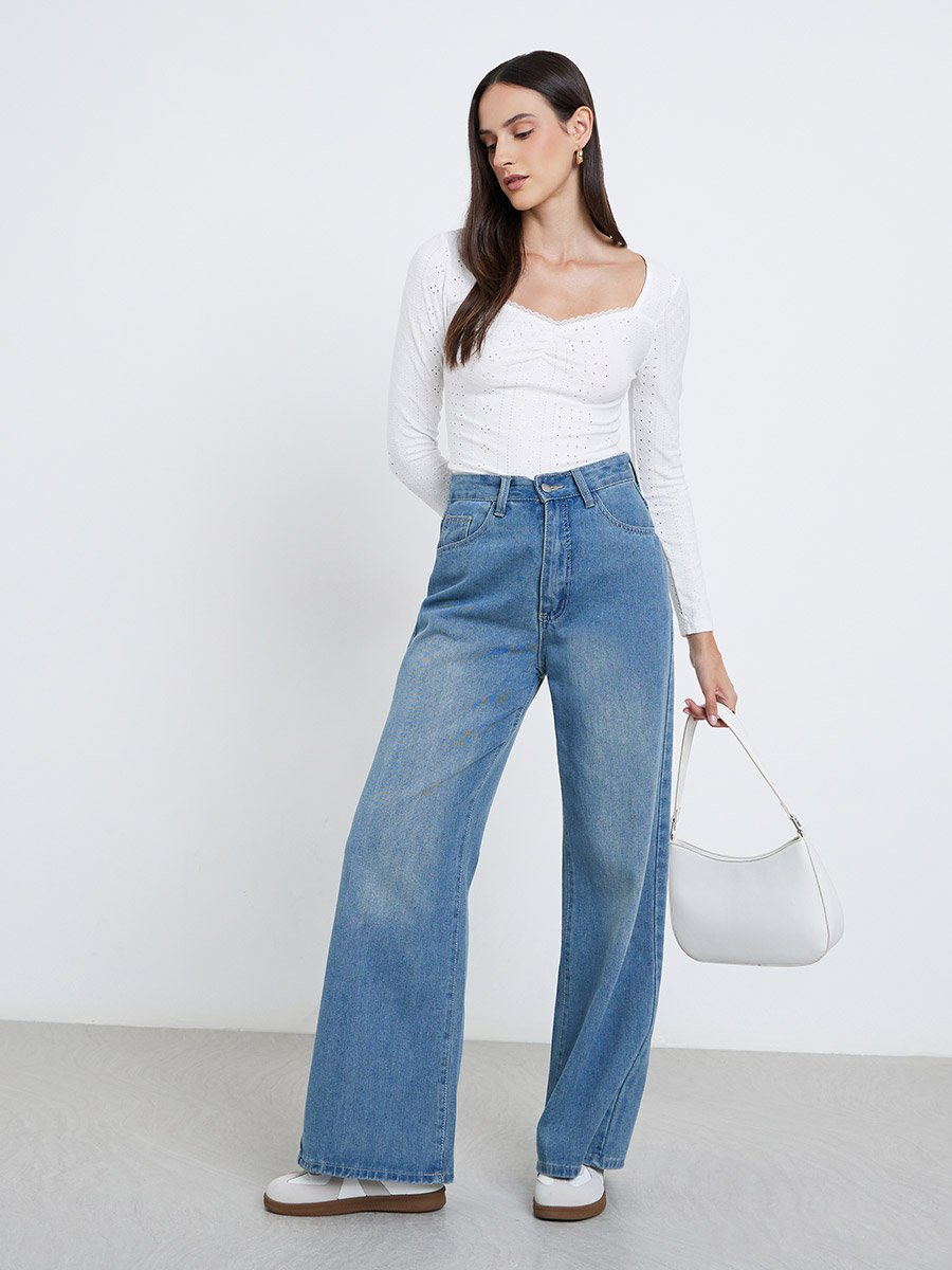 White Eyelet Long Sleeve Top 