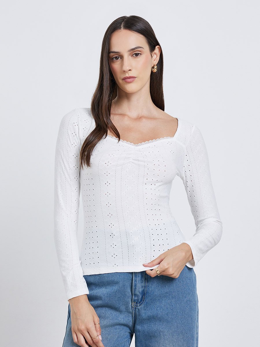 White Eyelet Long Sleeve Top 