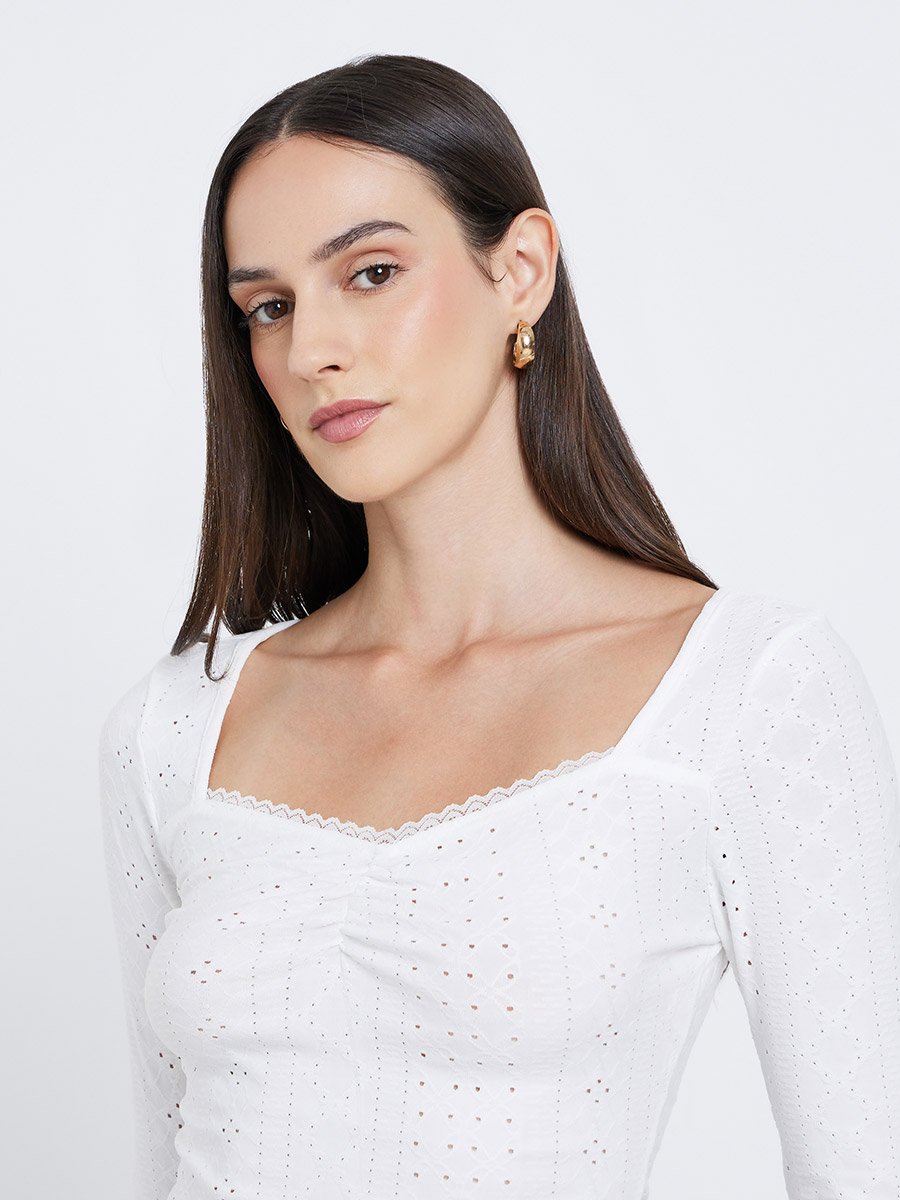 White Eyelet Long Sleeve Top 