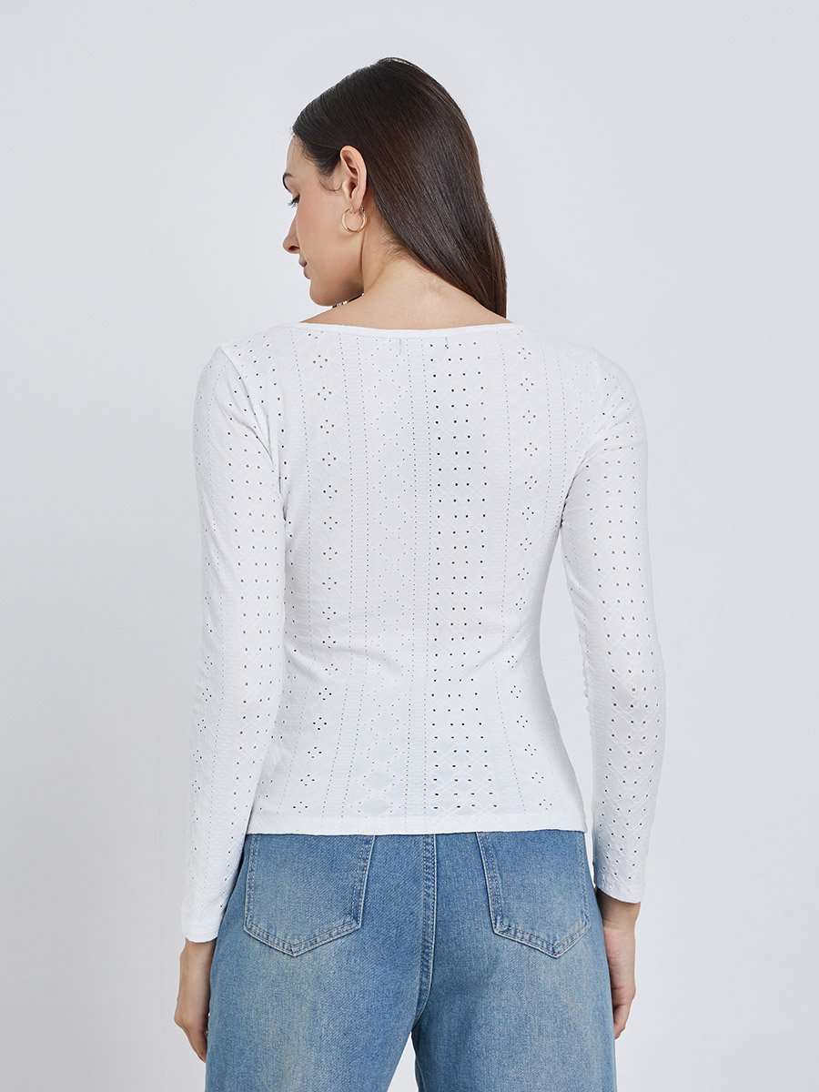 White Eyelet Long Sleeve Top 
