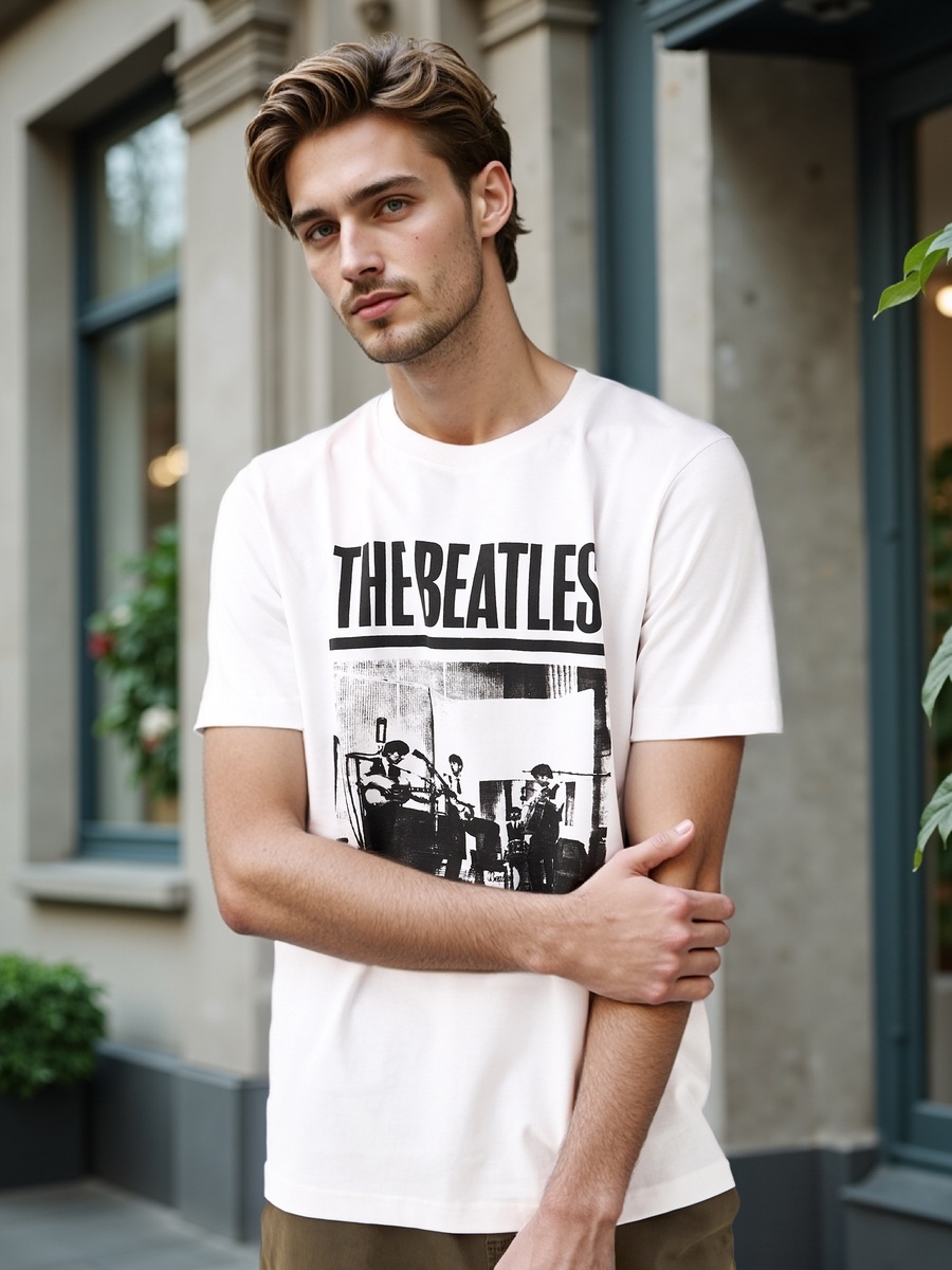 The Beatles Print T-Shirt with Crew Neck and Short Sleeves