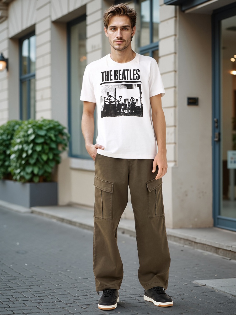 The Beatles Print T-Shirt with Crew Neck and Short Sleeves