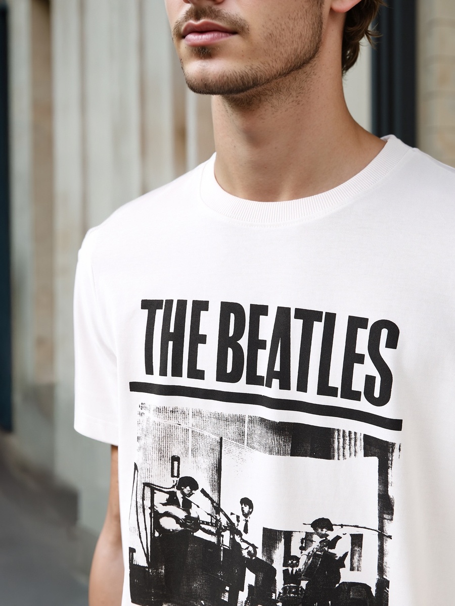 The Beatles Print T-Shirt with Crew Neck and Short Sleeves