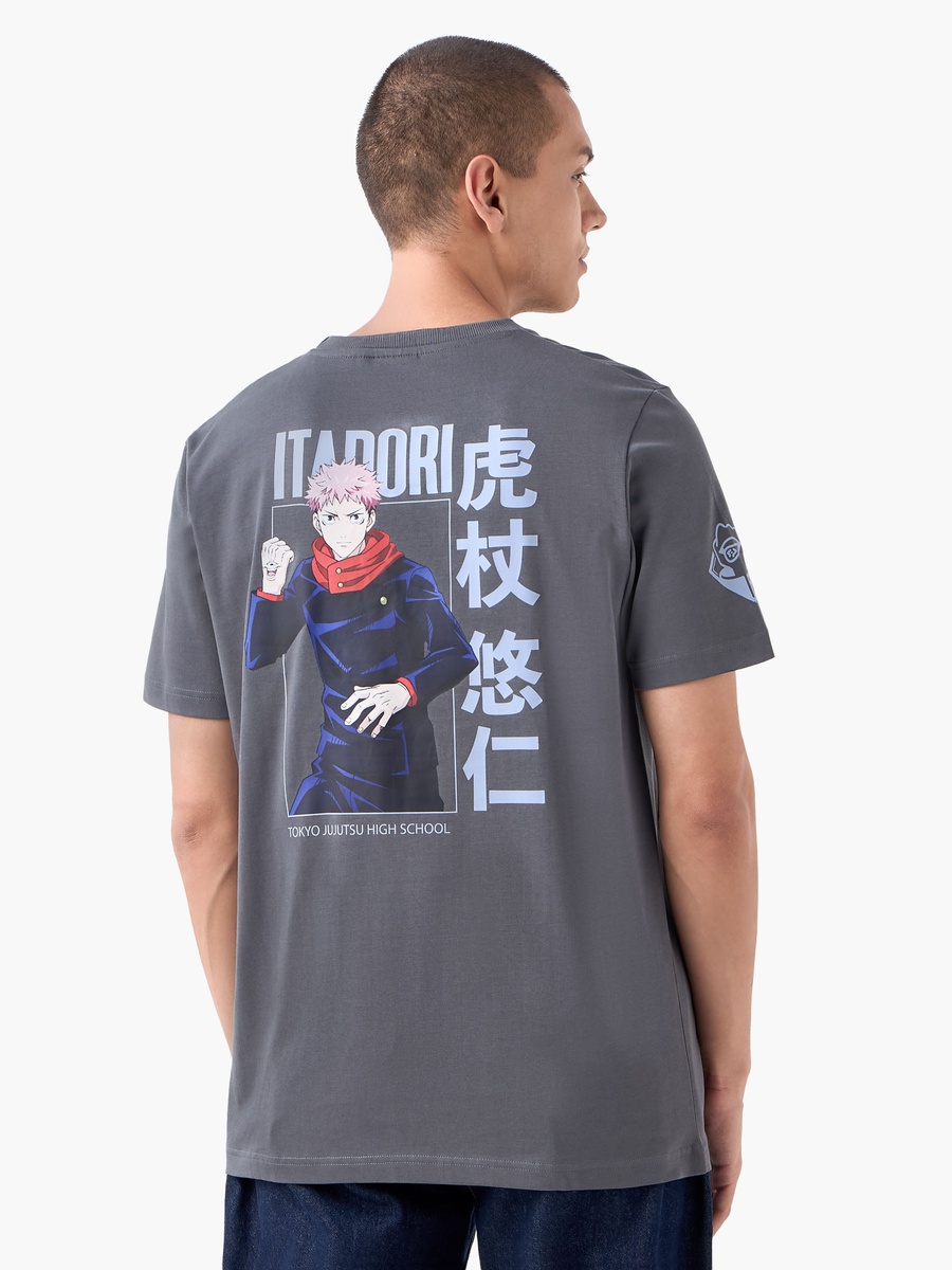 Anime Print T-Shirt with Crew Neck