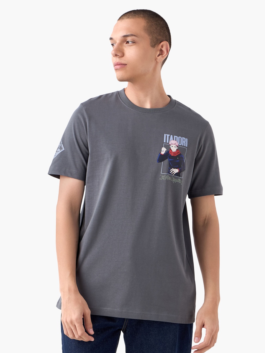 Anime Print T-Shirt with Crew Neck